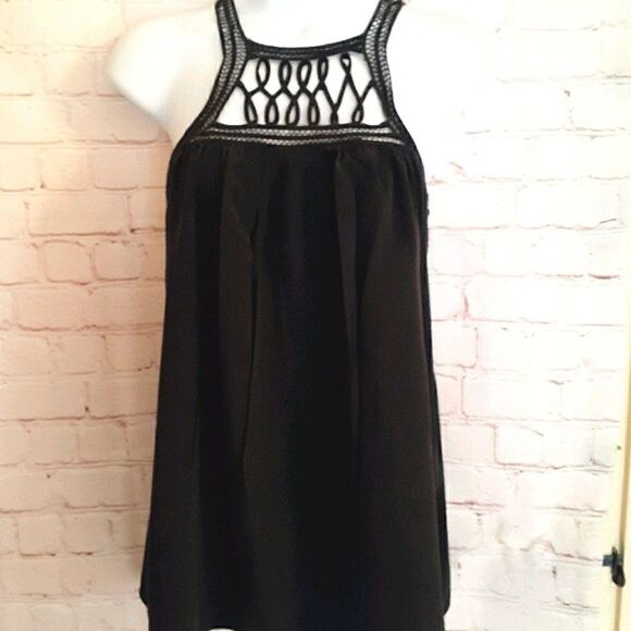 Madison Marcus Black Silk Sleeveless Lattice Top Small MSRP $229 Stunning! - Picture 2 of 7